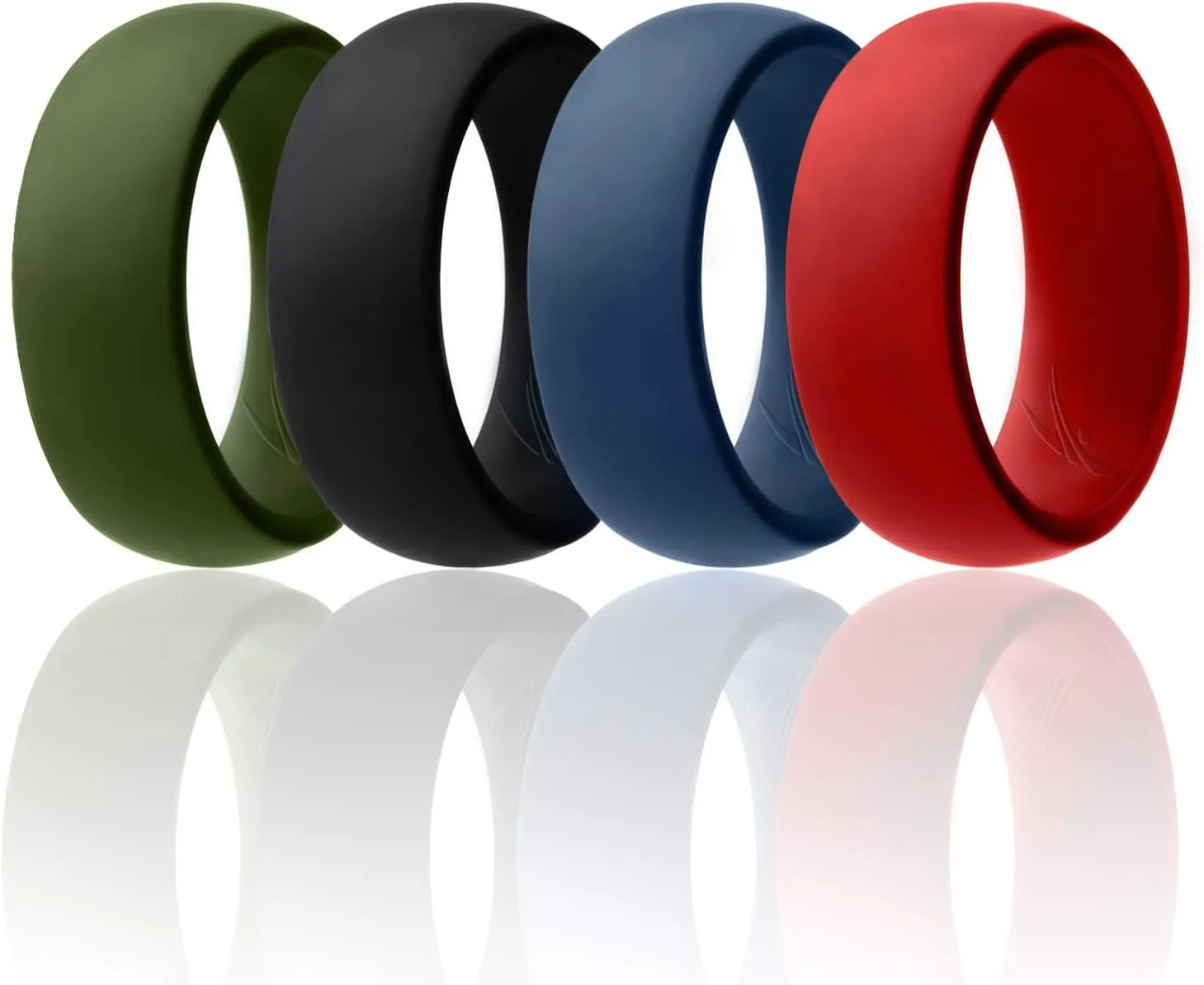 ROQ Silicone Rubber Wedding Ring for Men, Comfort Fit, Breathable Rubber Engagement Band, Men's Wedding Band, 8mm Wide 2mm Thick, Dome Solid, 4 Pack, Olive Green, Black, Blue, Red, Size 16