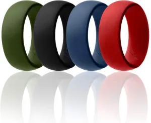 ROQ Silicone Rubber Wedding Ring for Men, Comfort Fit, Breathable Rubber Engagement Band, Men's Wedding Band, 8mm Wide 2mm Thick, Dome Solid, 4 Pack, Olive Green, Black, Blue, Red, Size 16
