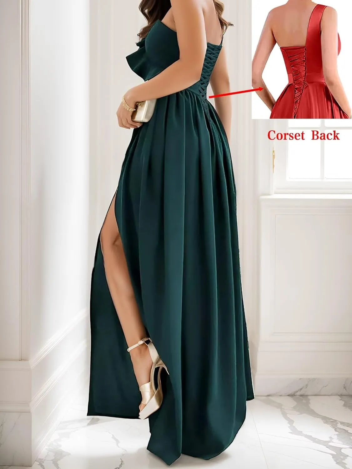 Ruffles One Shoulder Bridesmaid Dresses with Slit Flowy Chiffon A-Line Ball Gowns Sleeveless Prom Wedding Guest Dress DR0541