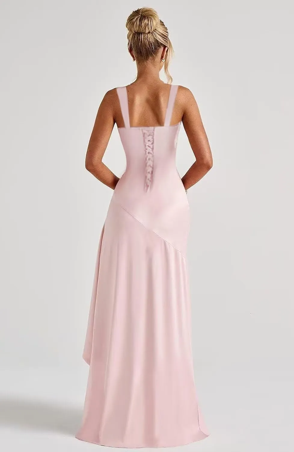 Ruffles Prom Dresses 2025 Satin High Low Satin Bridesmaid Dresses for Women IMC069