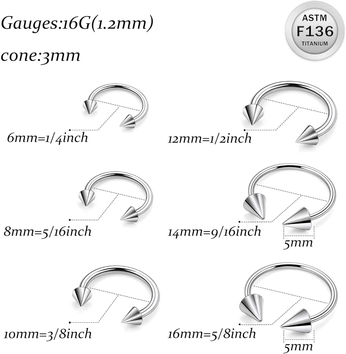 Ruifan 20G 18G 16G 14G 12G 8G 6G 4G 2G Horseshoe Nose Ring Titanium Septum Rings Piercing Jewelry Internally Threaded Gauges Cartilage Conch Helix Rook Lip Tragus Earring Hoop Eyebrow For Women Men