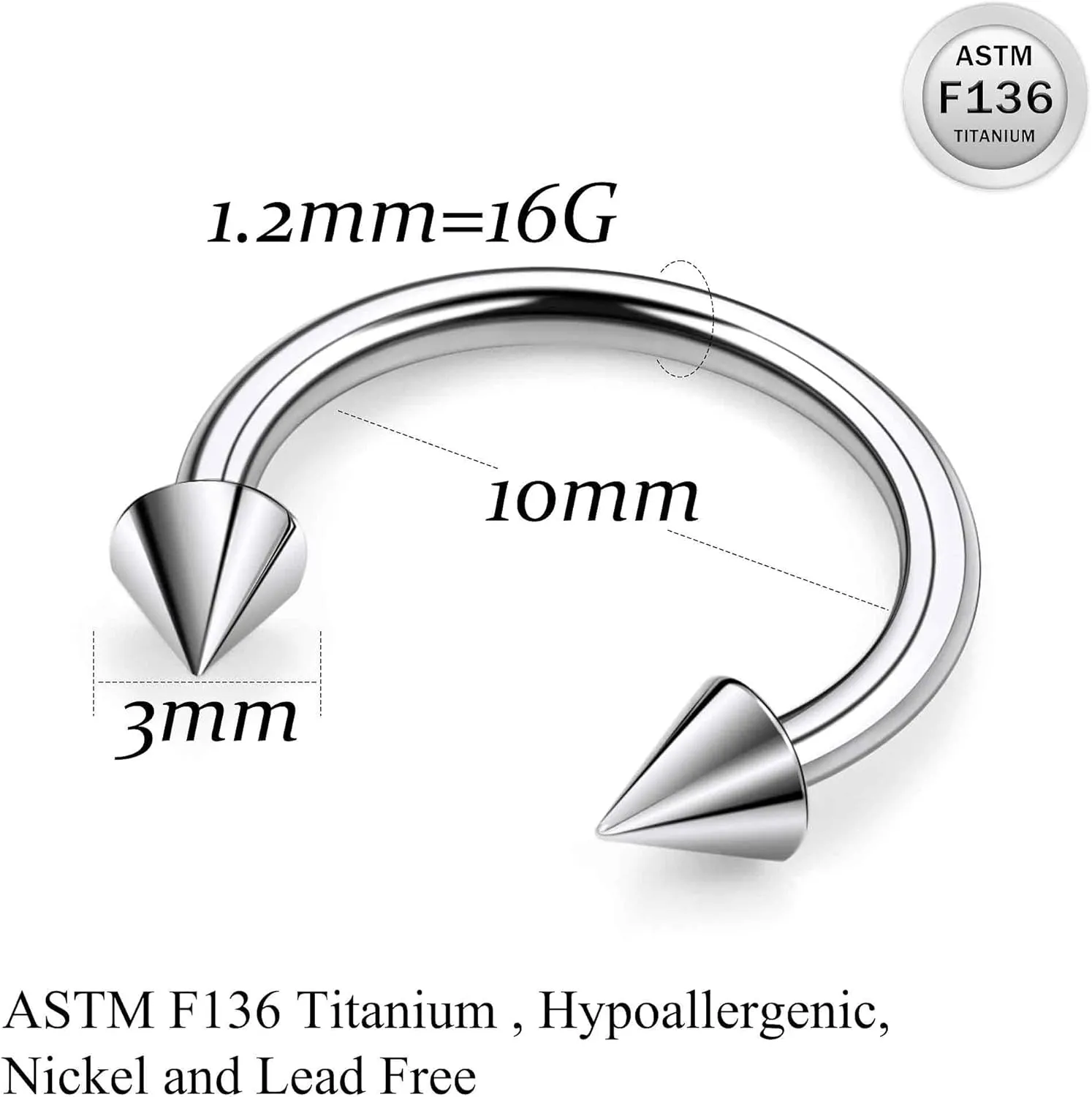 Ruifan 20G 18G 16G 14G 12G 8G 6G 4G 2G Horseshoe Nose Ring Titanium Septum Rings Piercing Jewelry Internally Threaded Gauges Cartilage Conch Helix Rook Lip Tragus Earring Hoop Eyebrow For Women Men