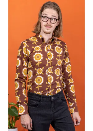 Run & Fly Mens Retro Floral 70's Shirt Brown