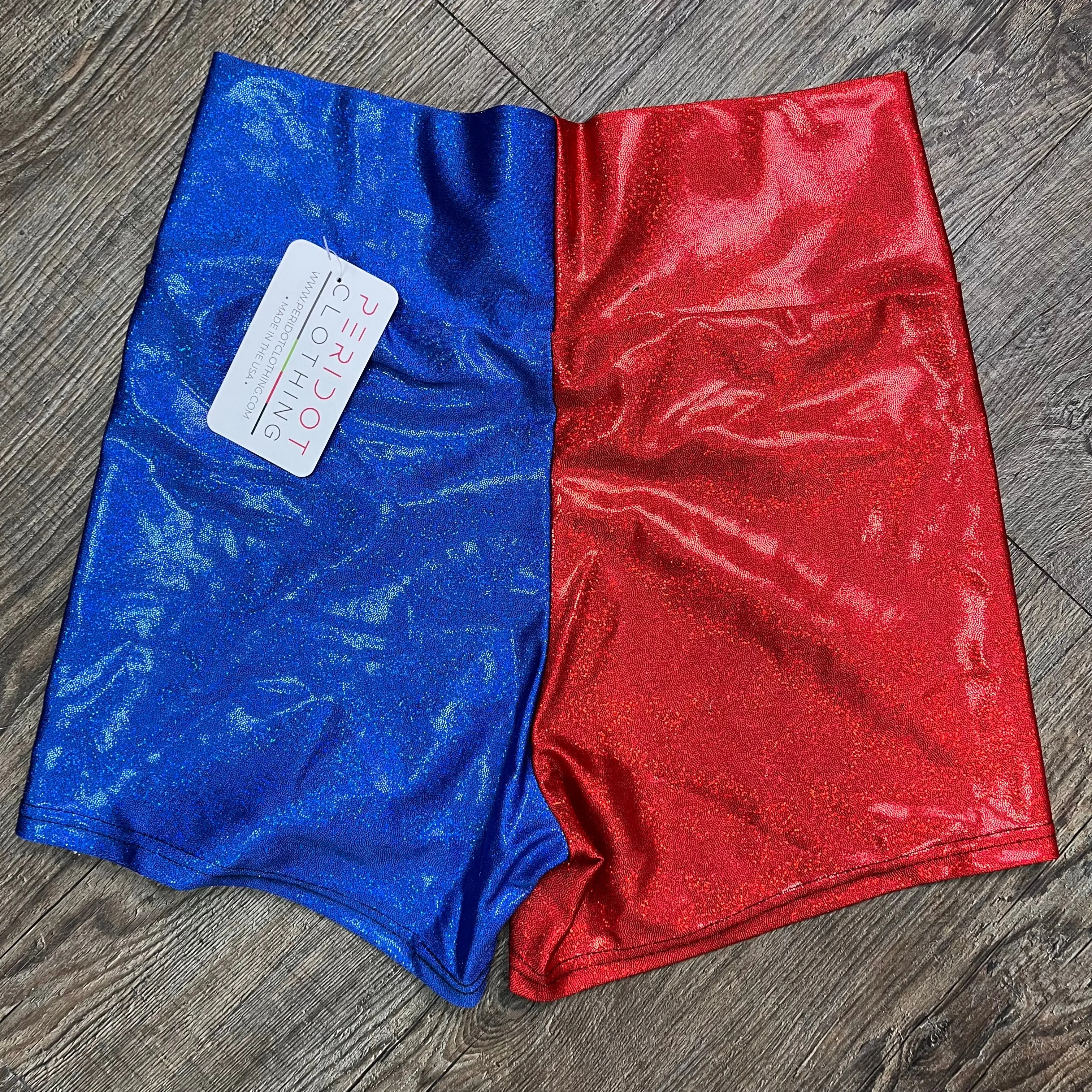 SALE - 3.5" Inseam High Waisted Booty Shorts - Harley Quinn Blue/Red Mystique