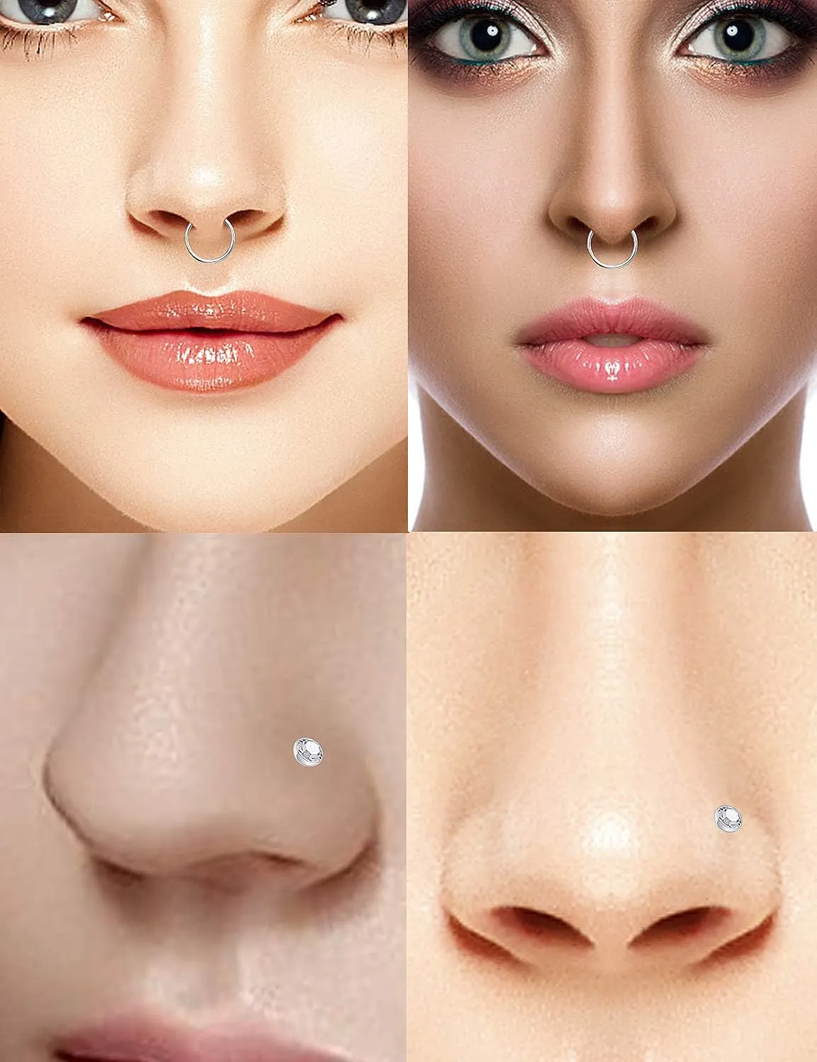 SCERRING 22 Gauge Nose Rings Hoop Stainless Steel Bone L Shaped Screw 1.5-4mm Opal CZ Nose Studs Cartilage Daith Tragus Ear Piercing Ring Hoop Body Jewelry Set
