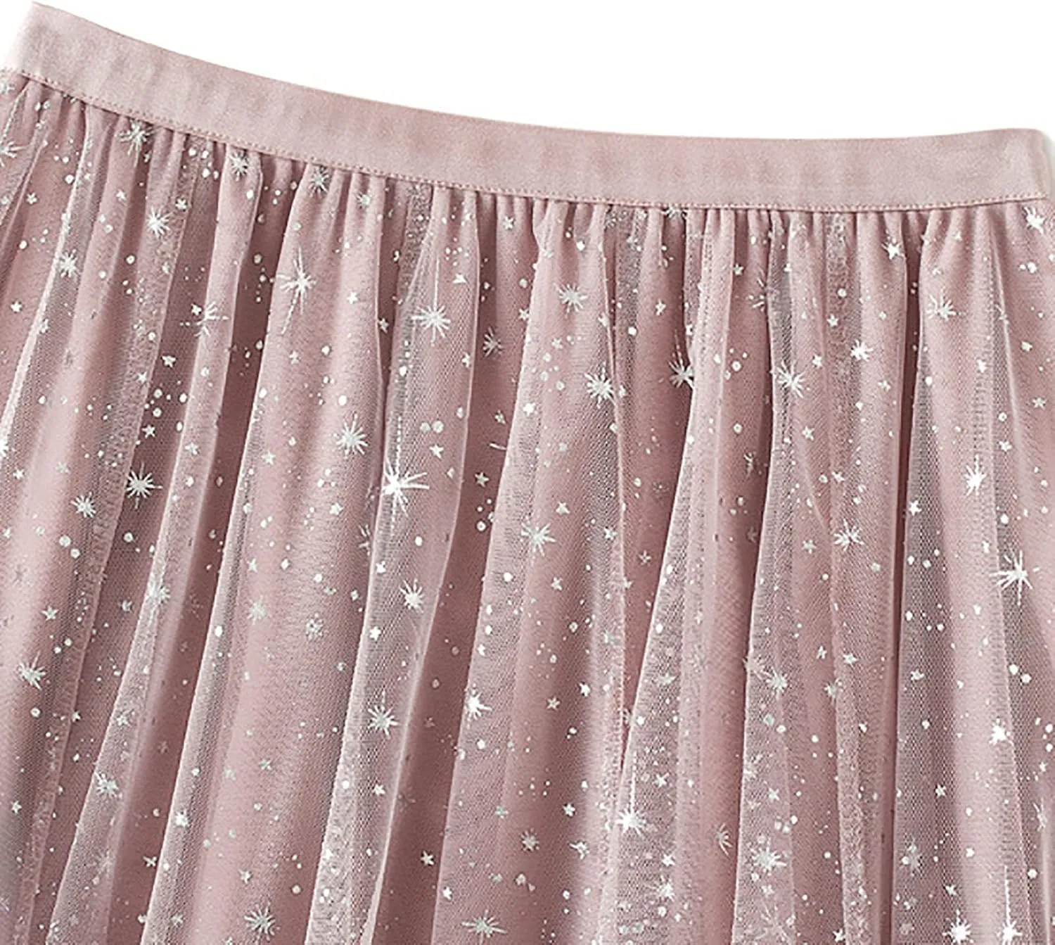 Sequin Tulle Skirts for Women Midi Long Fairy Skirt Tutu A-Line Skirt Mesh Layered Elastic Waist Sparkly Petticoat