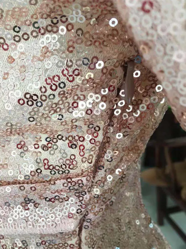 Sexy Sequins Asymmetrical Hem V Neck Dress