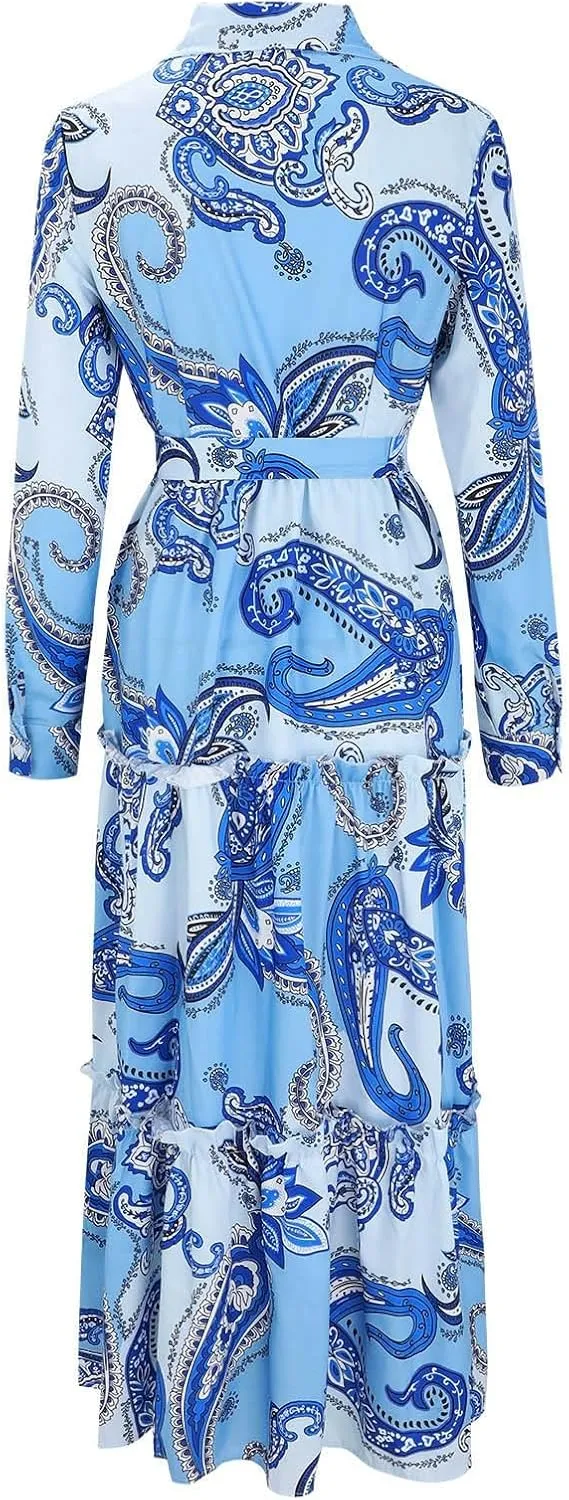 SHAOBGE Maxi Dresses for Women Trendy 2024 2023 Fashion European and American Women's Blue Elegant Long Summer