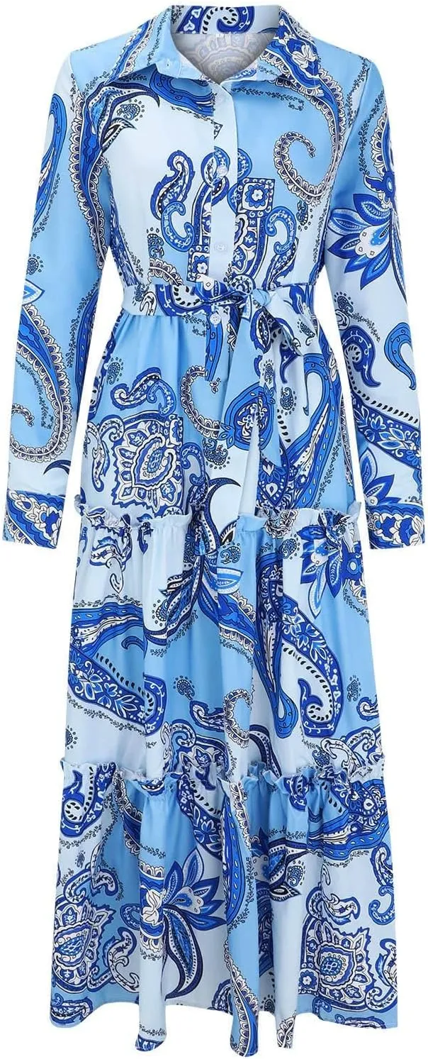 SHAOBGE Maxi Dresses for Women Trendy 2024 2023 Fashion European and American Women's Blue Elegant Long Summer