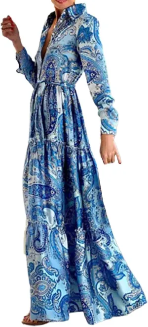 SHAOBGE Maxi Dresses for Women Trendy 2024 2023 Fashion European and American Women's Blue Elegant Long Summer