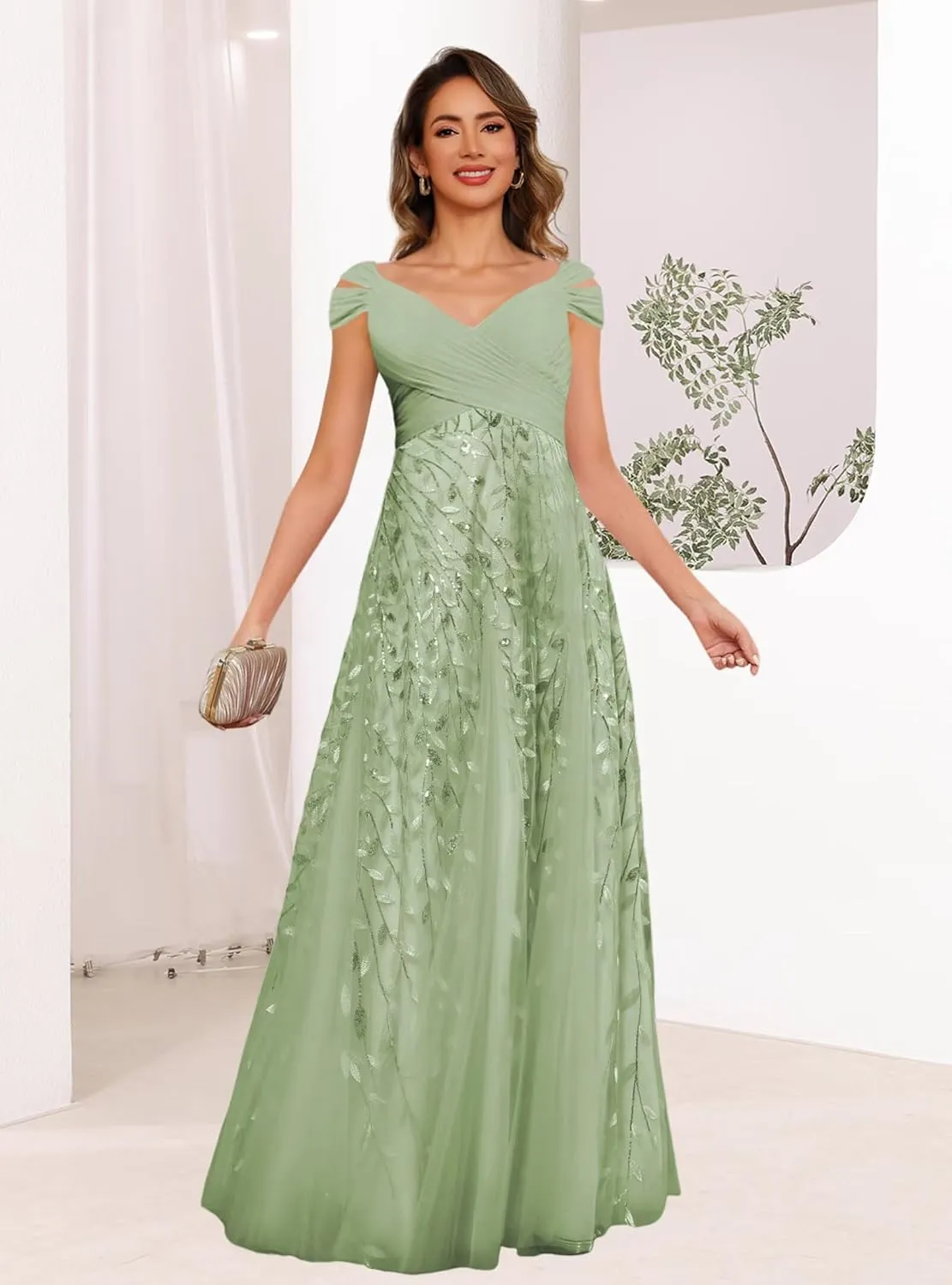 Short Sleeve Mother of The Bride Dresses for Wedding 2025 Women Sequin Sparkly Long Evening Dresses PU188