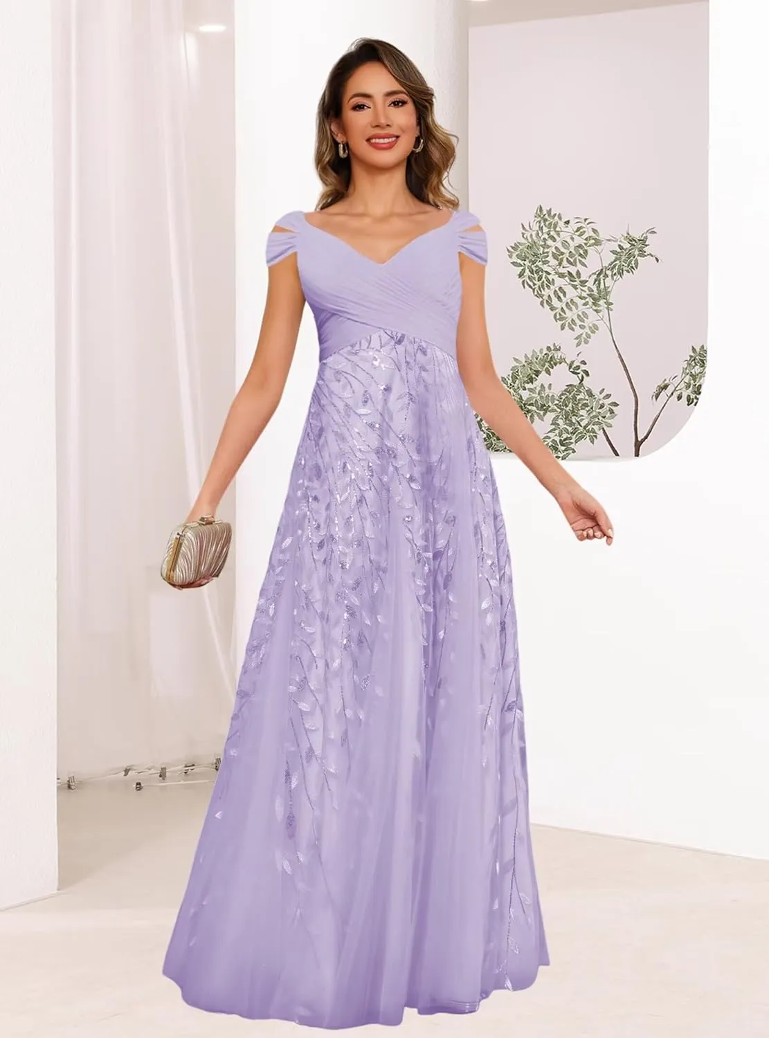 Short Sleeve Mother of The Bride Dresses for Wedding 2025 Women Sequin Sparkly Long Evening Dresses PU188
