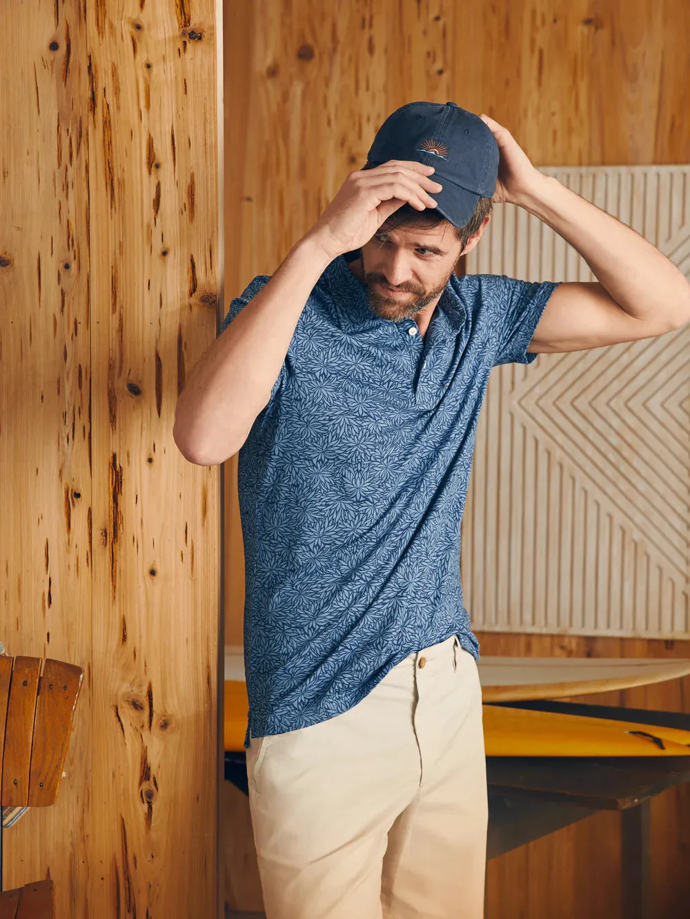 Short Sleeve Movement Pique Polo - Horizon Blue Frond Print