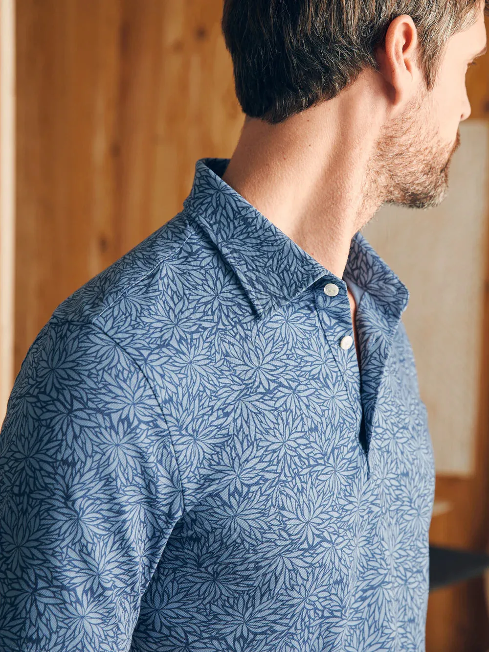 Short Sleeve Movement Pique Polo - Horizon Blue Frond Print