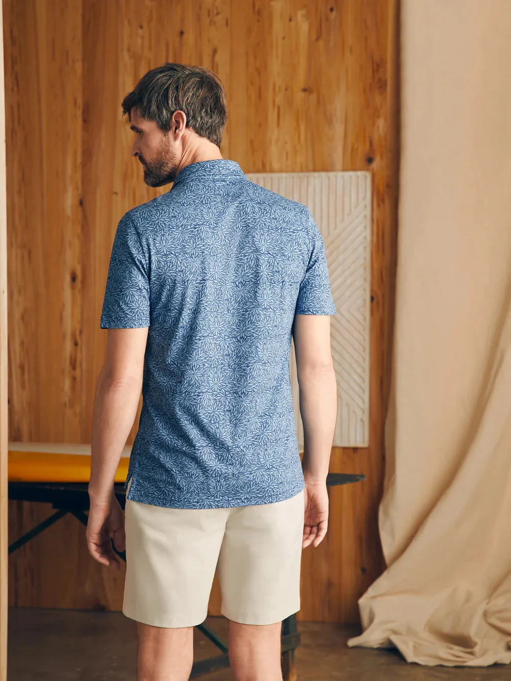 Short Sleeve Movement Pique Polo - Horizon Blue Frond Print