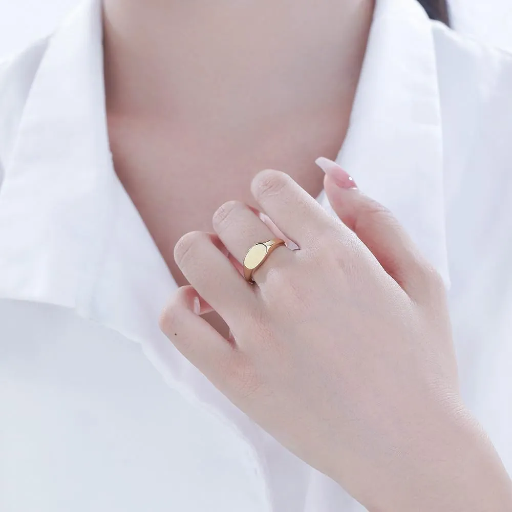Signet Ring Bands for Women/Lightweight Stainless Steel Signet Ring Bands /14K Gold Plated Rose Gold Silver Chunky Signet Stackable Rings/Size 5-12