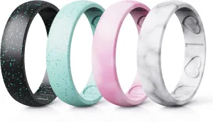 Silicone Rings for Women - Heart [I Love U] Pattern Airflow Inner Grooves Breathable Rubber Wedding Ring Silicone Wedding Bands for Women - 8 Rings / 4 Rings