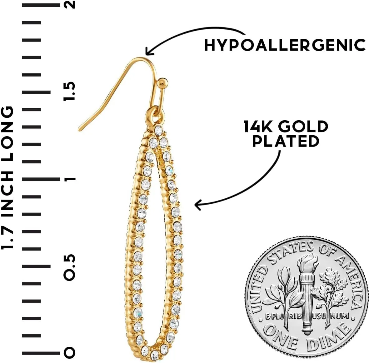 Simulated Diamond Teardrop Dangle Earrings for Women - Cubic Zirconia Crystal Long Dangling Earrings - Hypoallergenic and Safe for Sensitive Ears