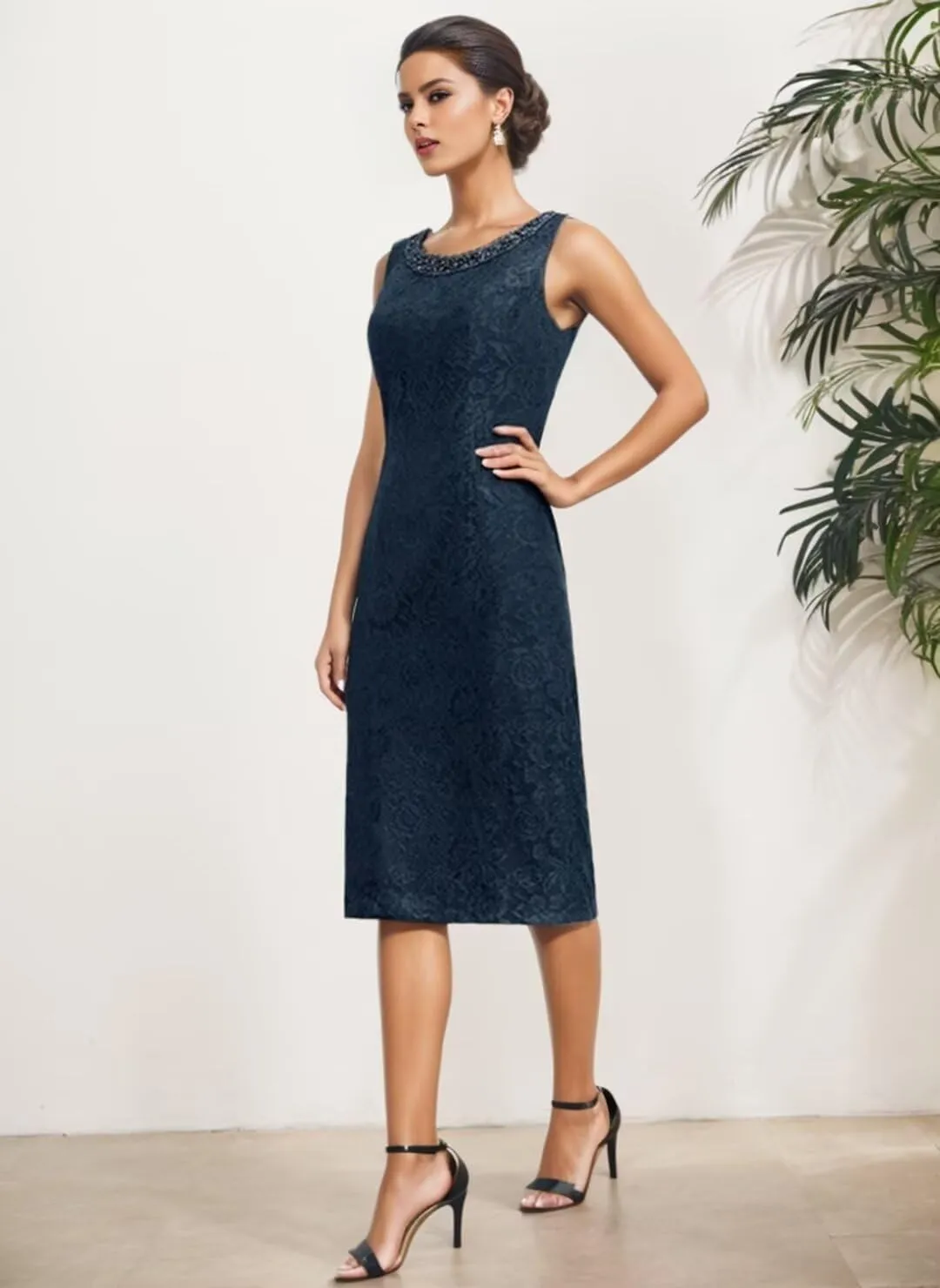 SIPUHK 2 Pieces Mother of The Bride Dresses with Jackets Lace Beaded 3/4 Sleeve Bodycon Formal Dress for Women Wedding Guest