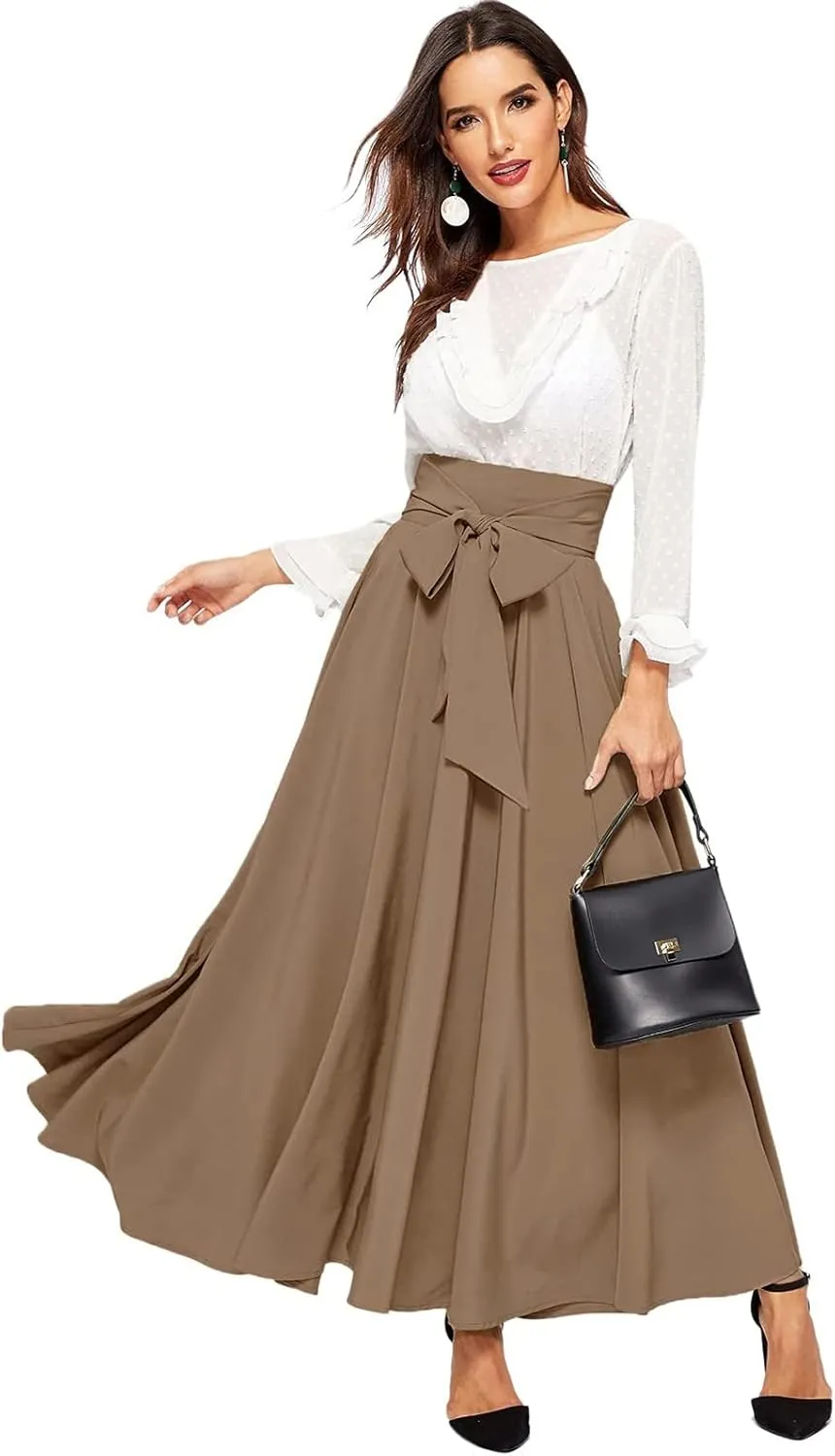 Skirts Black Women Bubble Long Skirt Y2k Flowy Swing a Line Maxi Skirt Cute Ruffle Pleated Midi Skirt