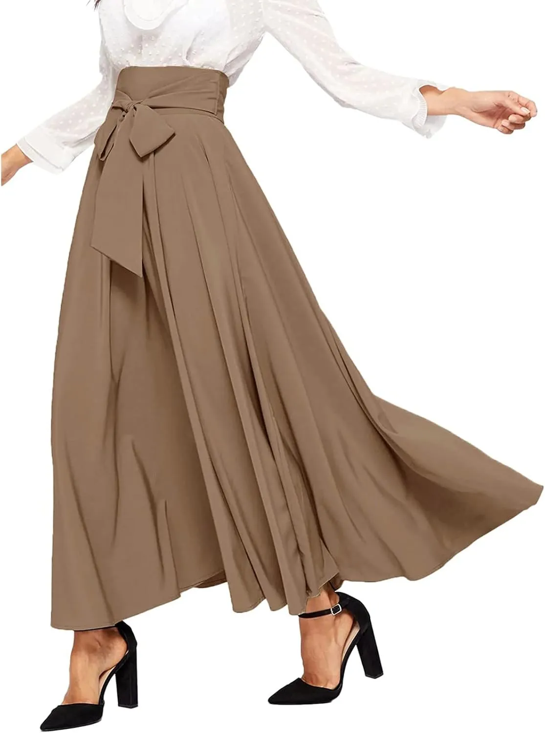 Skirts Black Women Bubble Long Skirt Y2k Flowy Swing a Line Maxi Skirt Cute Ruffle Pleated Midi Skirt