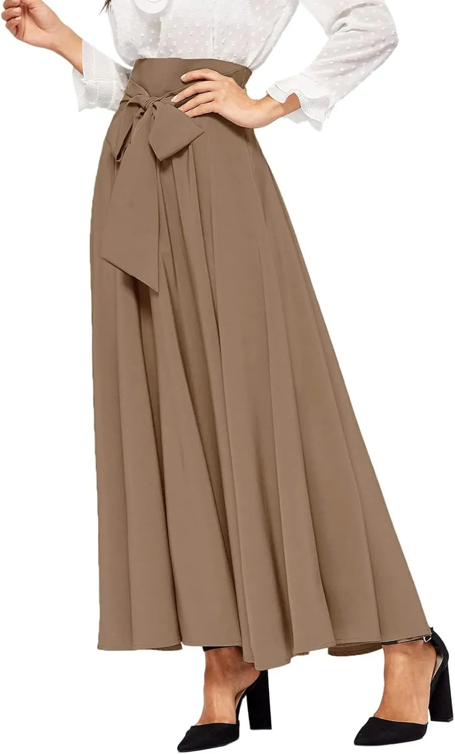 Skirts Black Women Bubble Long Skirt Y2k Flowy Swing a Line Maxi Skirt Cute Ruffle Pleated Midi Skirt