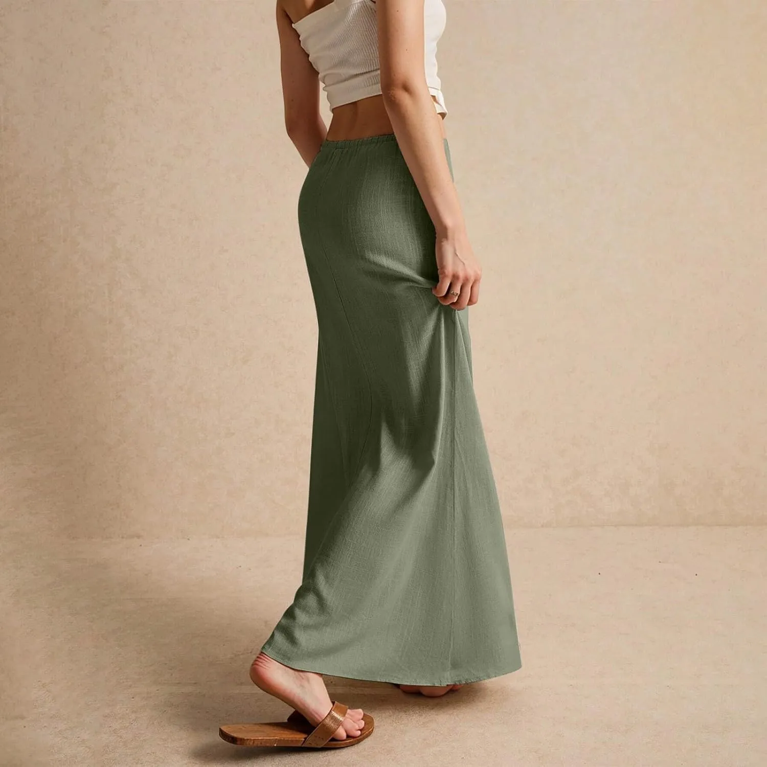 Skirts for Women Summer Casual A Line Drawstring Solid Low Waist Long Flowy Maxi Trendy Vacation Skirt