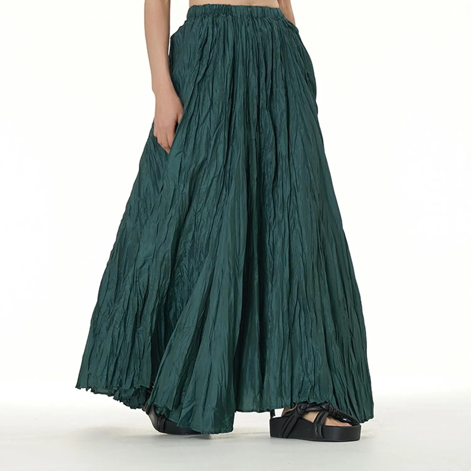 Skirts for Women Trendy Summer Pleated Wrinkle Boho Elastic High Waist Flowy Swing Maxi Long Skirt Holiday Outfit
