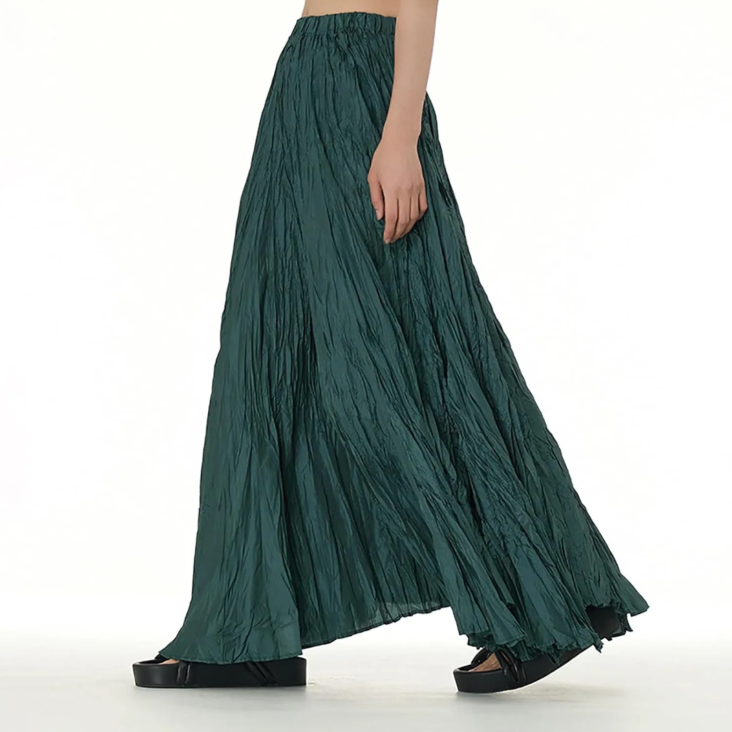 Skirts for Women Trendy Summer Pleated Wrinkle Boho Elastic High Waist Flowy Swing Maxi Long Skirt Holiday Outfit