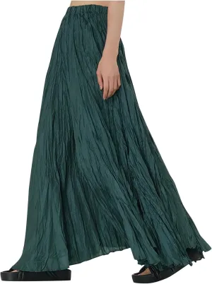 Skirts for Women Trendy Summer Pleated Wrinkle Boho Elastic High Waist Flowy Swing Maxi Long Skirt Holiday Outfit