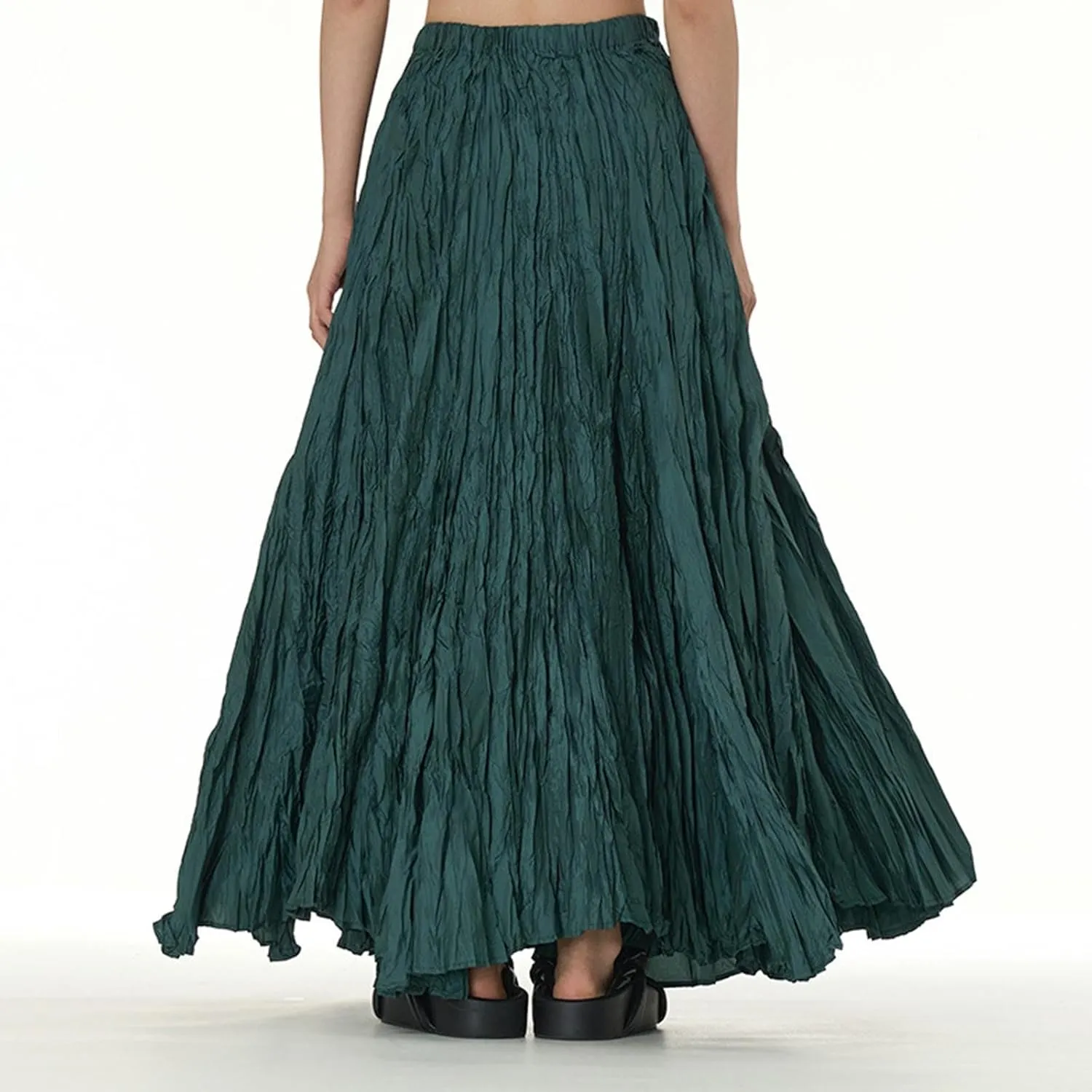 Skirts for Women Trendy Summer Pleated Wrinkle Boho Elastic High Waist Flowy Swing Maxi Long Skirt Holiday Outfit