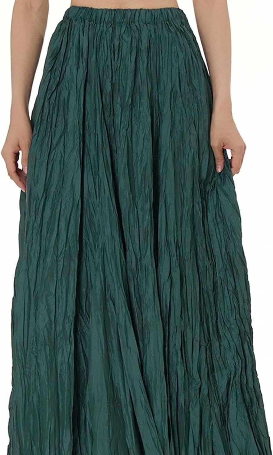 Skirts for Women Trendy Summer Pleated Wrinkle Boho Elastic High Waist Flowy Swing Maxi Long Skirt Holiday Outfit