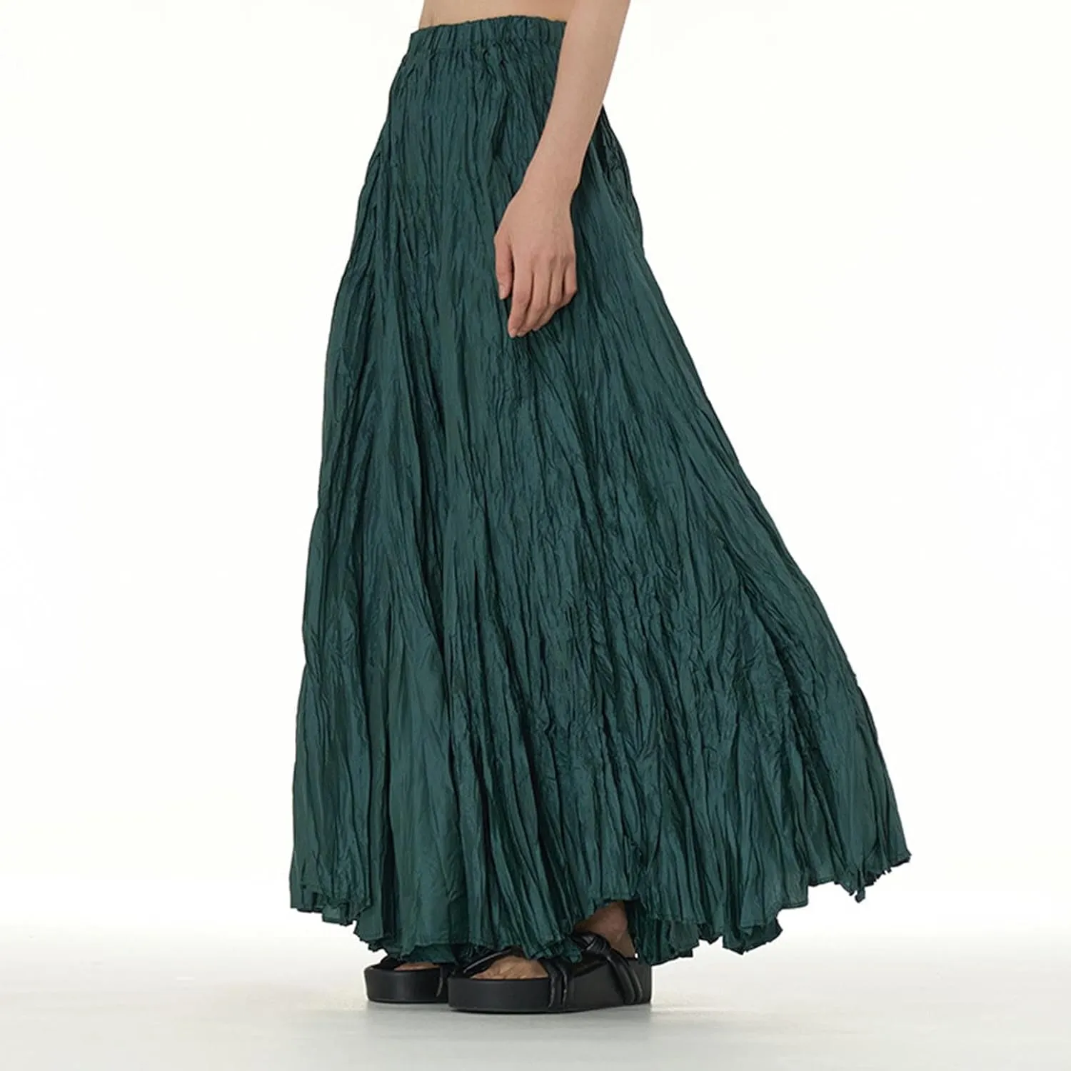 Skirts for Women Trendy Summer Pleated Wrinkle Boho Elastic High Waist Flowy Swing Maxi Long Skirt Holiday Outfit