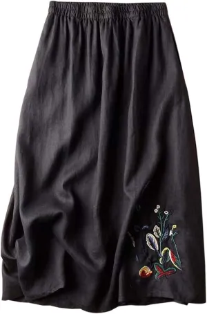 Skirts for Women Trendy Summer Vintage Floral Embroidered Cotton Linen Skirt for Women A Line Midi Skirt Slimming