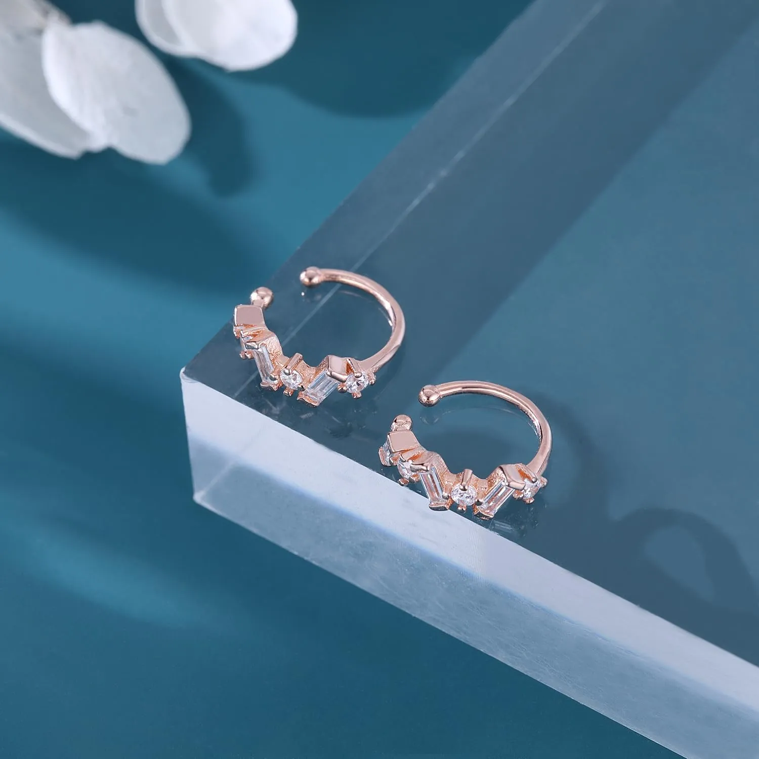 SLUYNZ 925 Sterling Silver CZ Cuff Earrings for Women Small Hoop Earrings No Piercing Cartilage Earrings