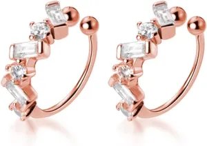 SLUYNZ 925 Sterling Silver CZ Cuff Earrings for Women Small Hoop Earrings No Piercing Cartilage Earrings
