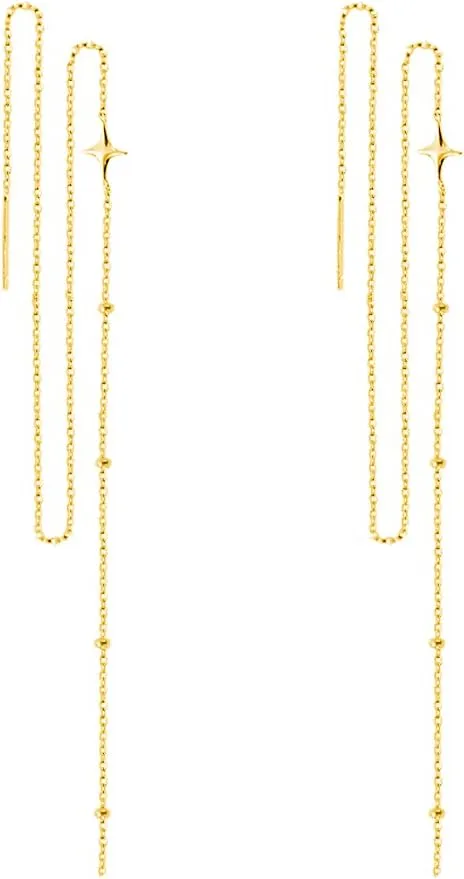 SLUYNZ 925 Sterling Silver Star Long Dangle Earrings Chain for Women Teens Line Dangle Earrings Tassel Threader Chain