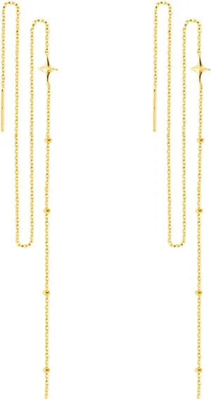 SLUYNZ 925 Sterling Silver Star Long Dangle Earrings Chain for Women Teens Line Dangle Earrings Tassel Threader Chain