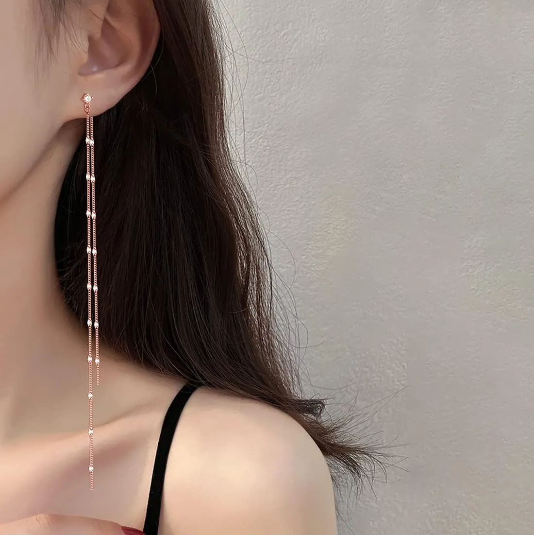 SLUYNZ Solid 925 Sterling Silver 6.3inch Long Chain Earrings Dangle for Women Teens Wedding Dangle Earrings Chain Backs