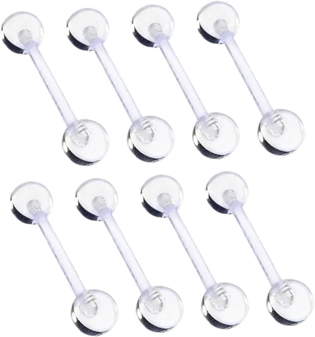 Soft Rod Tongue Ring 12pcs Retainer Bar Acrylic Studs Tongue Piercing Jewelry