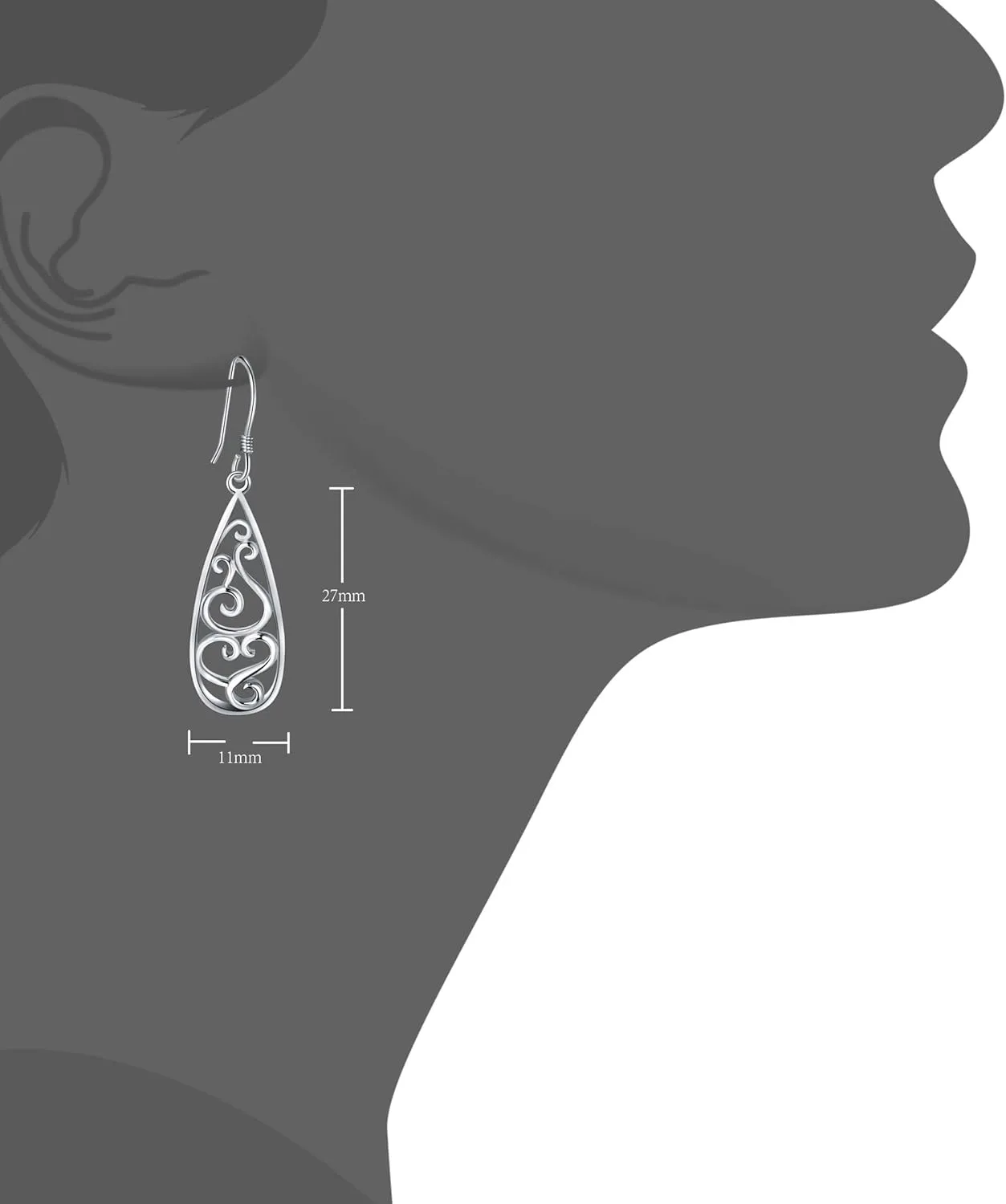 Solid 18K Gold Over 925 Sterling Silver Dangle Earrings, Lightweight Filigree Teardrop Earrings/Silver Earrings, Gold Earrings for Women