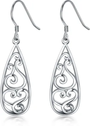 Solid 18K Gold Over 925 Sterling Silver Dangle Earrings, Lightweight Filigree Teardrop Earrings/Silver Earrings, Gold Earrings for Women