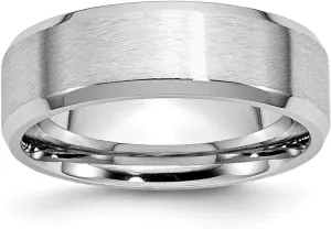 Solid Cobalt Beveled Edge 7mm Plain Classic Wedding Brushed Matte Finish Band Ring