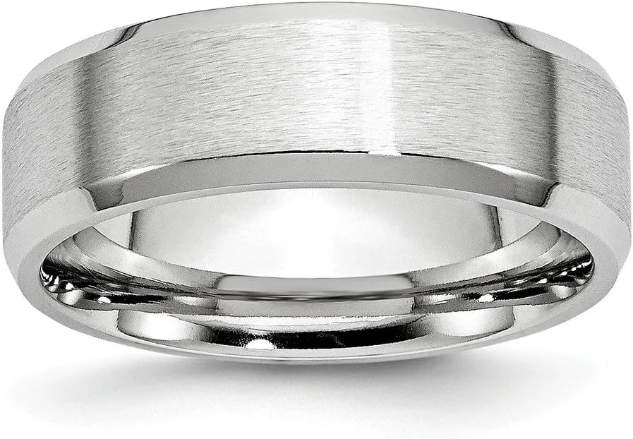 Solid Cobalt Beveled Edge 7mm Plain Classic Wedding Brushed Matte Finish Band Ring