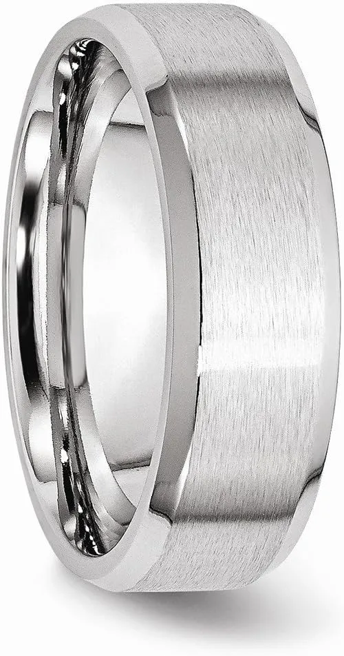 Solid Cobalt Beveled Edge 7mm Plain Classic Wedding Brushed Matte Finish Band Ring