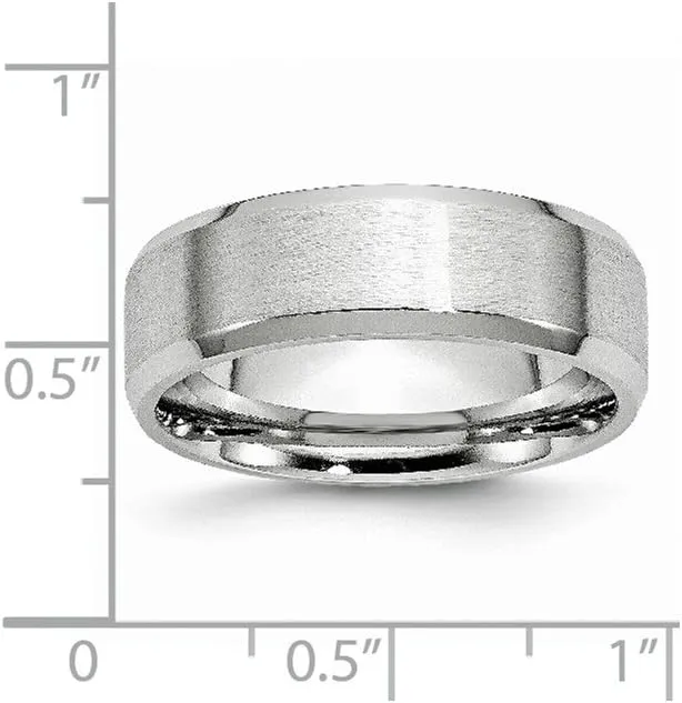 Solid Cobalt Beveled Edge 7mm Plain Classic Wedding Brushed Matte Finish Band Ring