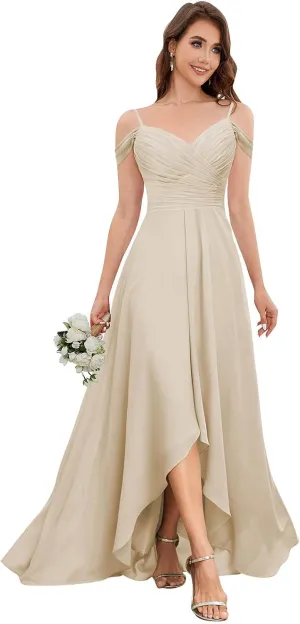 SOLODISH Women's Off The Shoulder Bridesmaid Dresses Pleated Chiffon Formal Evening Party Gown