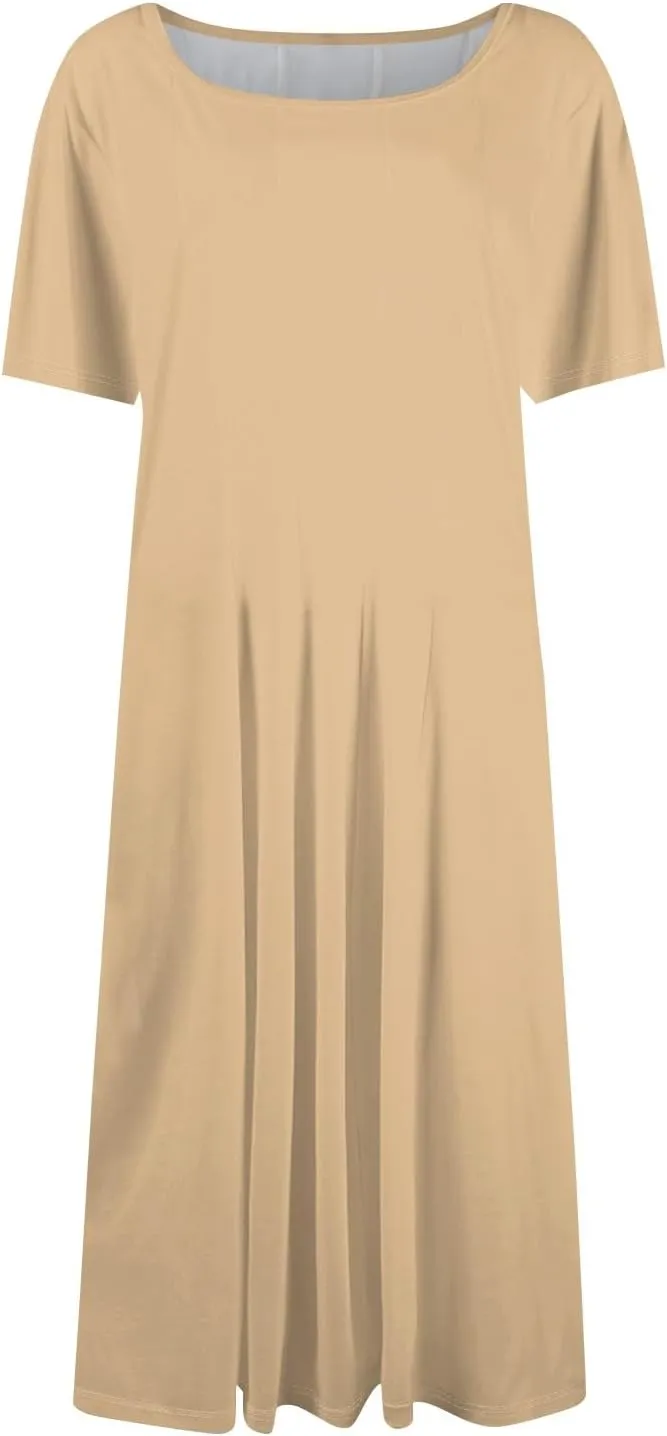 Spring Dresses for Women 2025 Short Sleeve Casual Flowy Summer Beach Long Sundresses Loose Fit Trendy Midi Dress