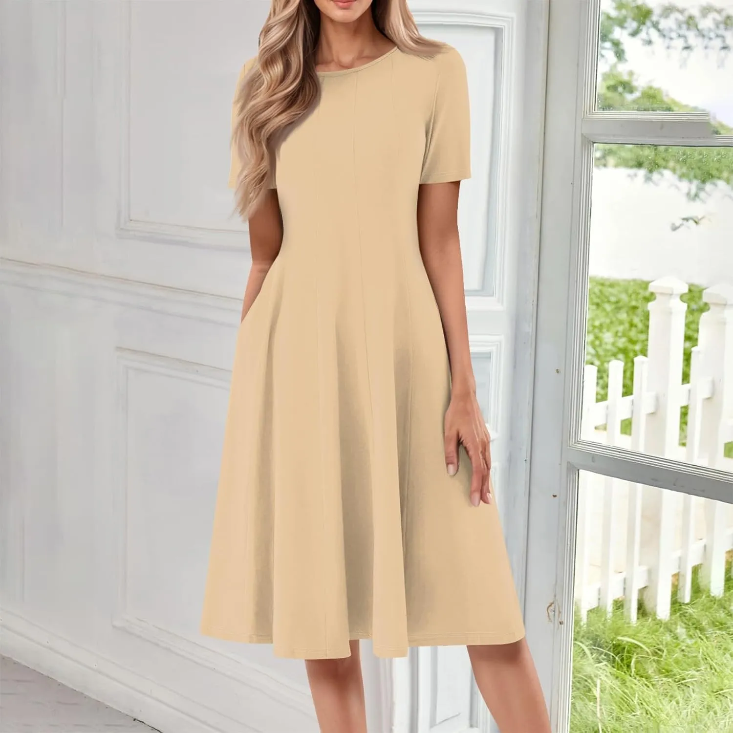 Spring Dresses for Women 2025 Short Sleeve Casual Flowy Summer Beach Long Sundresses Loose Fit Trendy Midi Dress