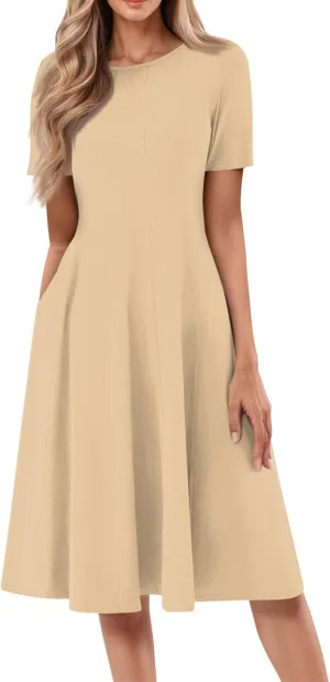 Spring Dresses for Women 2025 Short Sleeve Casual Flowy Summer Beach Long Sundresses Loose Fit Trendy Midi Dress